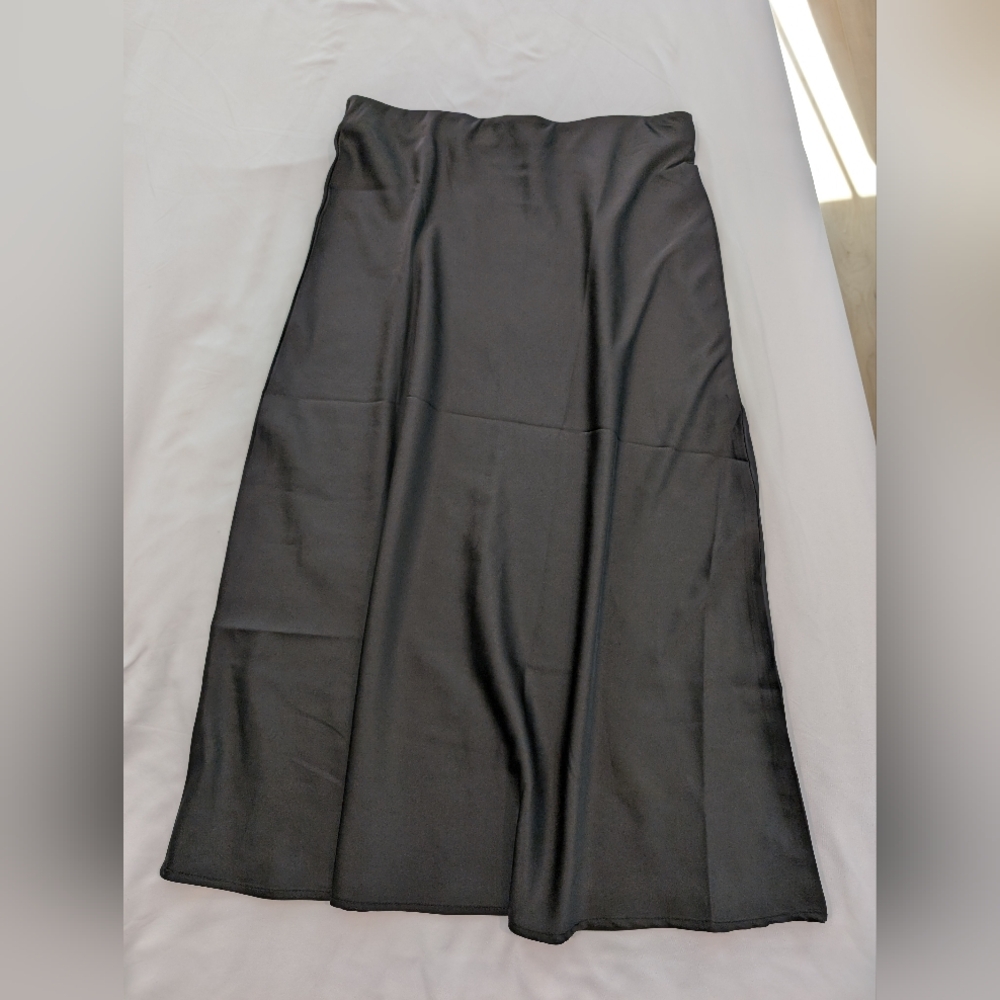 Black Satin Midi Skirt